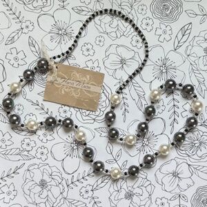HANDMADE DESTINY RESCUE Necklace Beaded Gray & White 32"